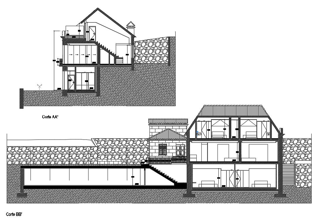 Files shows the section of house model in the autocad 2D DWG drawing file. Download the DWG drawing file.