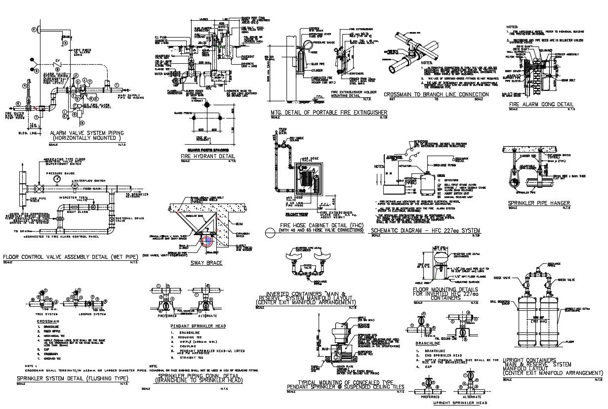 Fire Protection System DWG File with Sprinkler Layout and Design