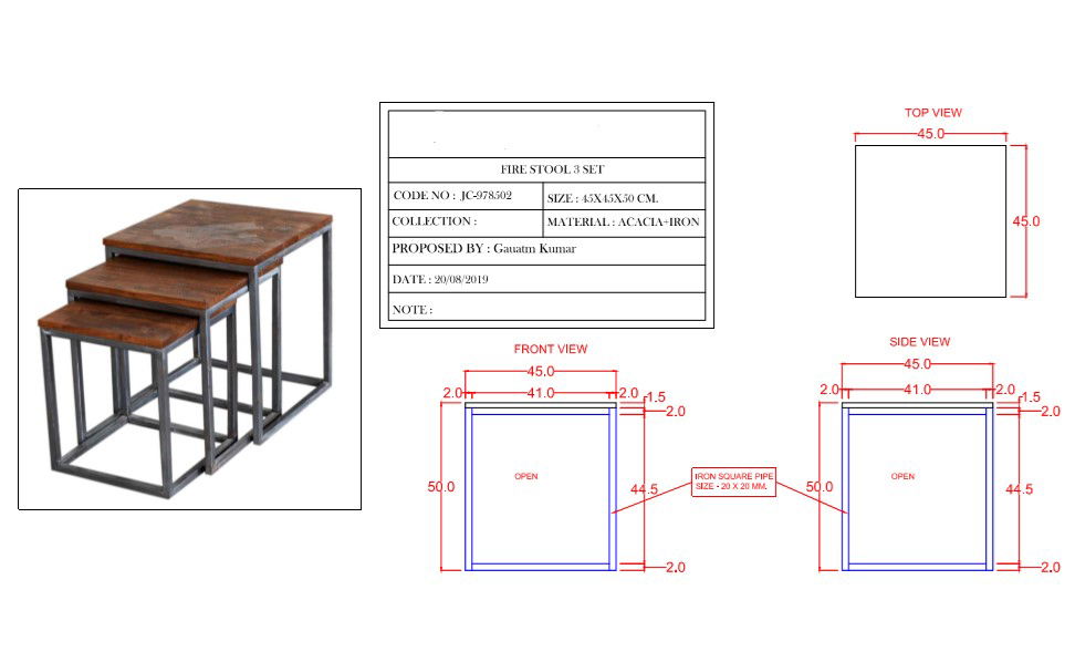 Fire Stool There Set Size 45x45x50 Cm With Drawing For DPF File