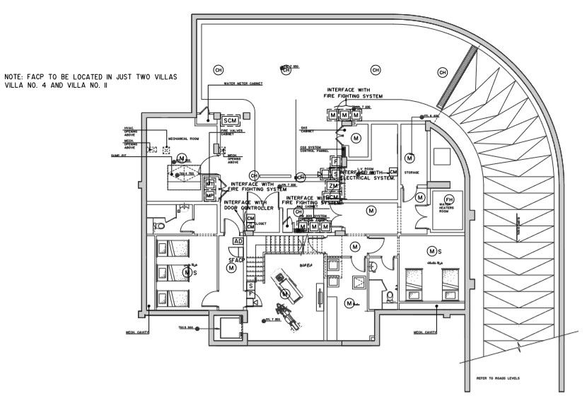 Fire alarm system layout of ground floor plan of villa.