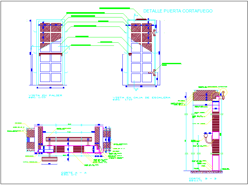 Fire door view with sectional detail