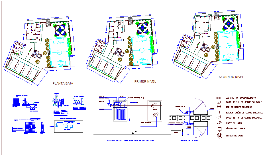 Fire fighting installation system plumbing view for school dwg file