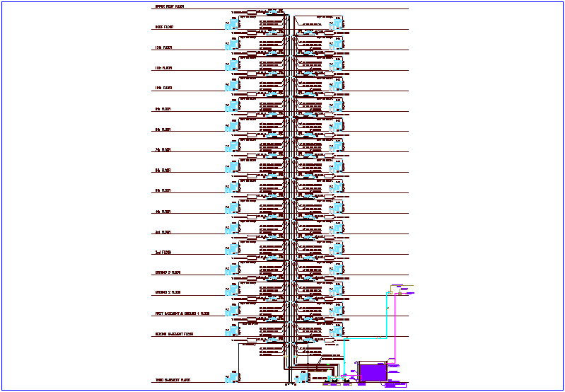 Fire fighting system section view with piping system dwg file