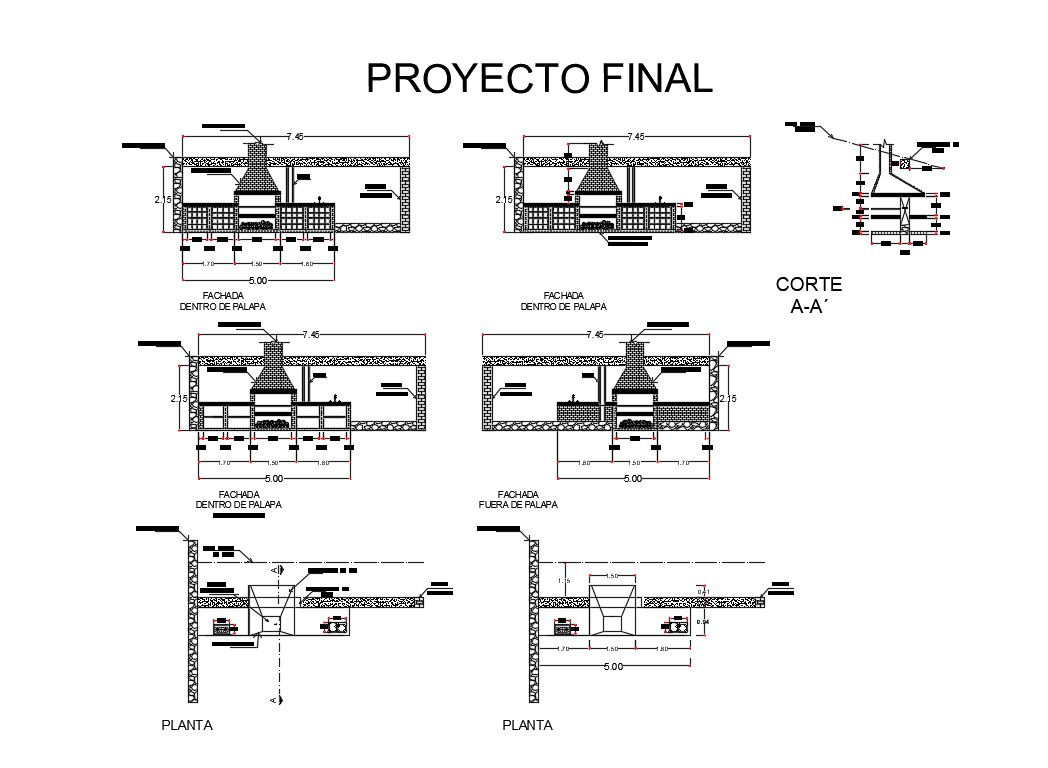 Fire place grill of kitchen elevation, section and structure details dwg file