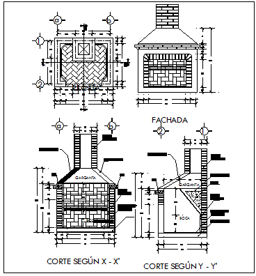 Fire place with grill of barbecue kitchen details dwg file