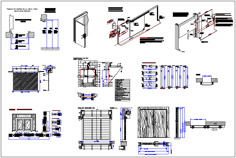 Fire resistance door with isometric detail view