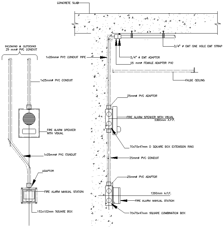 Fire Alarm Manual Station with fire alarm speakers and pipe detail DWG AutoCAD file