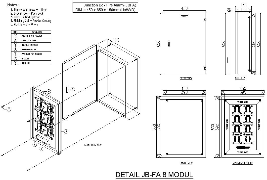 Fire alarm junction box design in AutoCAD 2D drawing, dwg file, CAD file