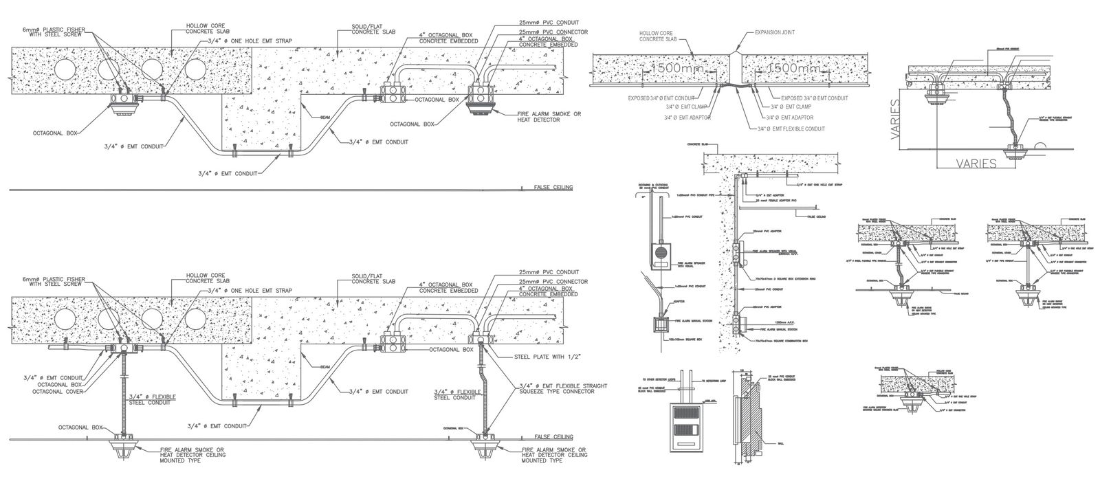 Fire alarm system installation plan and section detail DWG AutoCAD drawing