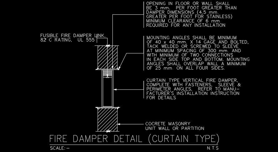 Fire damper curtain type detail drawing is given in this AutoCAD file