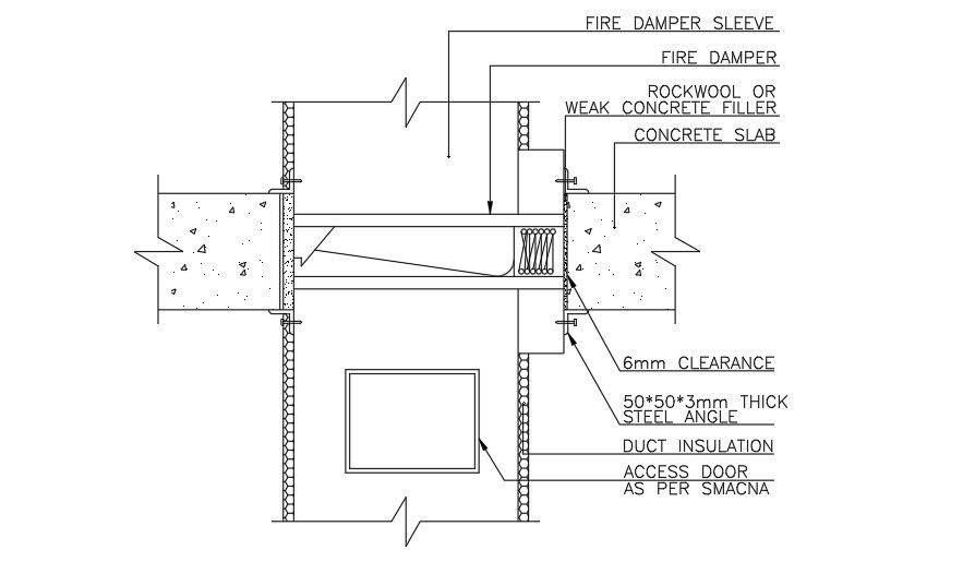 Fire damper sleeve construction drawing
