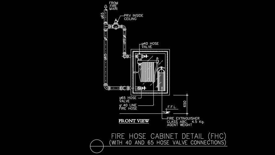 Fire Hose Cabinet DWG File with Valve Connection Layout for CAD File