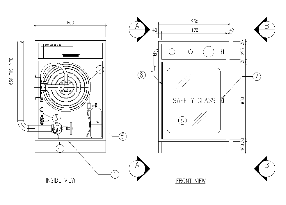 Fire protection of Safety glass front view is given in this Autocad drawing model. Download now.