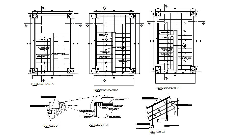 First, second and terrace floor framing plan details dwg file