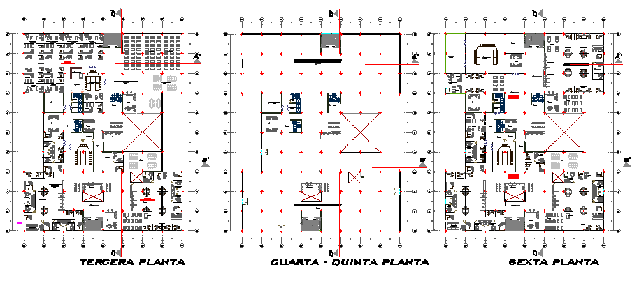First, second and terrace layout plan details of regional government office dwg file