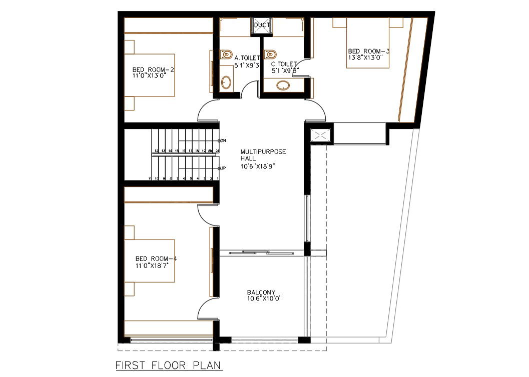 First Floor Of Residential House Building Design AutoCAD File