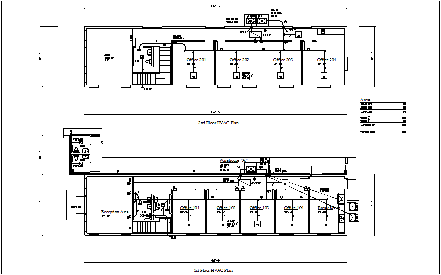 First and second floor HVAC plan of corporate office dwg file
