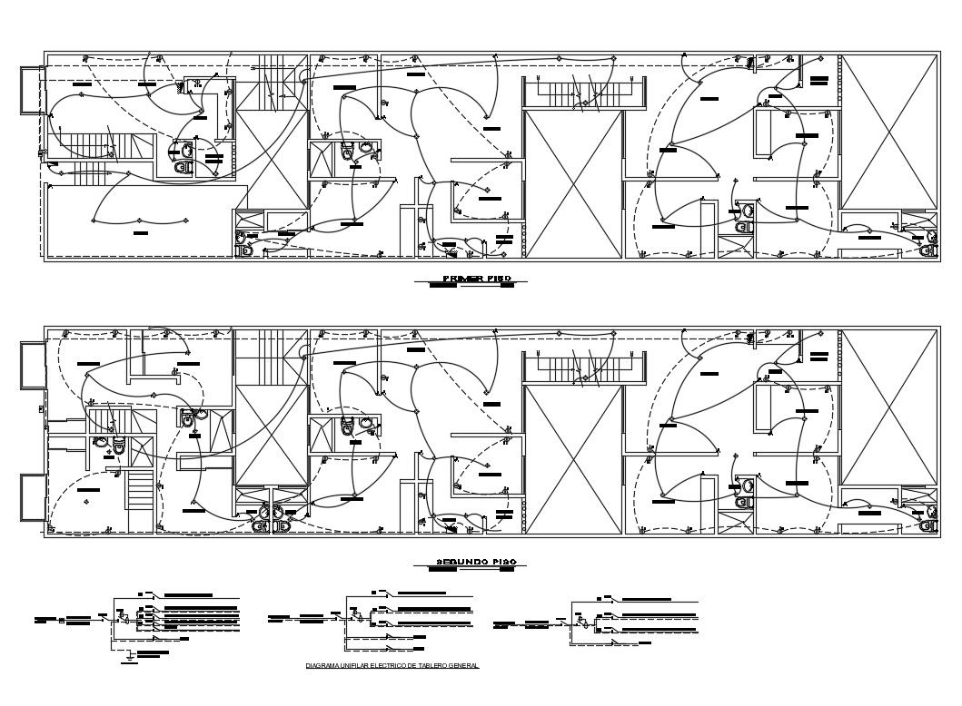 First and second floor electrical installation details of office dwg file