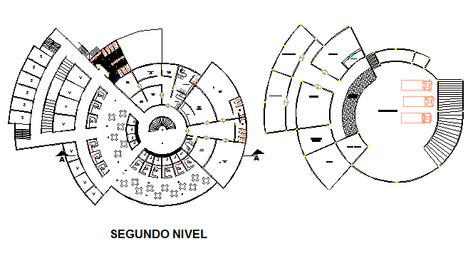 First and second floor layout plan details of food market dwg file