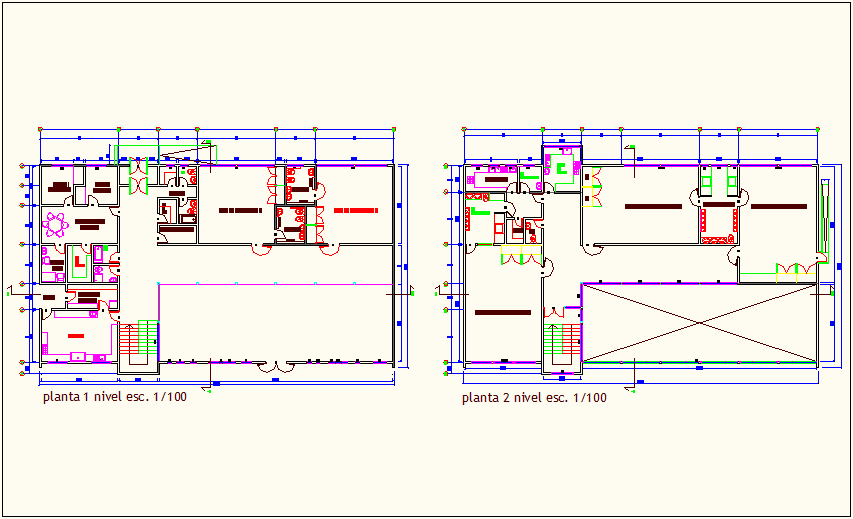 First and second floor plan for office of education center dwg file