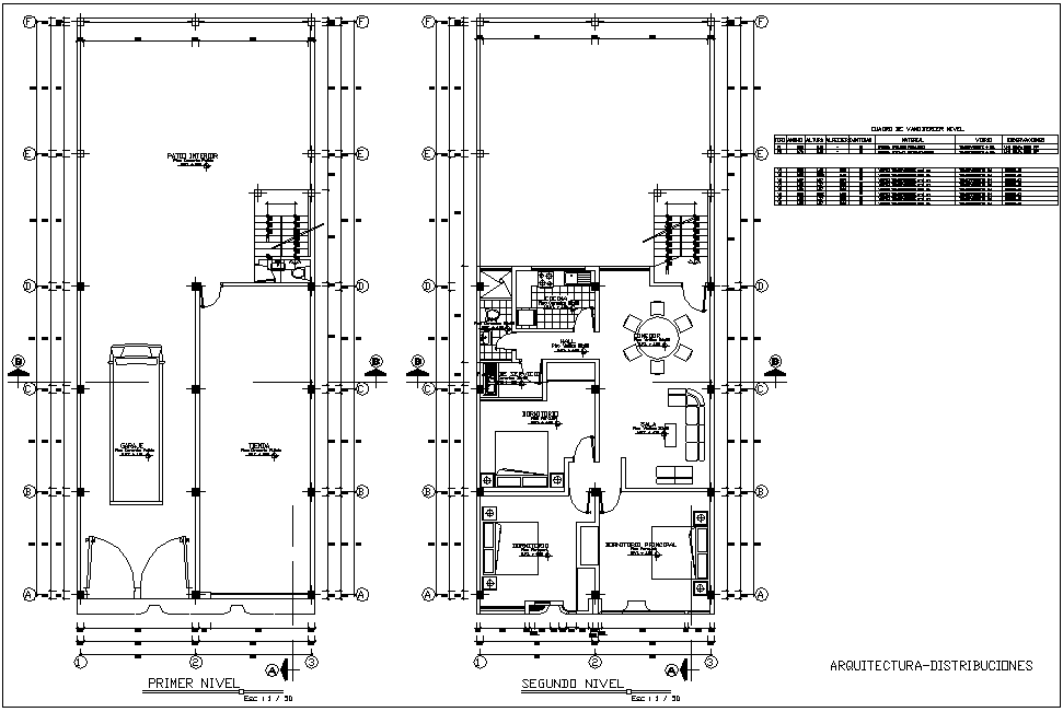 First and second floor plan in four level housing view with architecture view dwg file