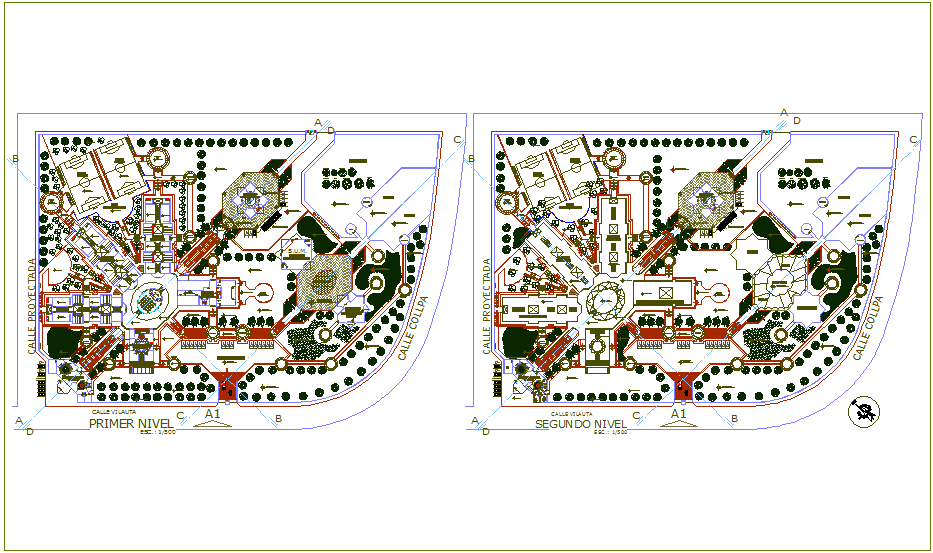 First and second floor plan of agricultural university dwg file