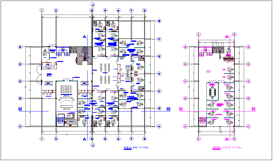 First and second floor plan of bank agency dwg file