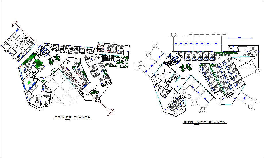 First and second floor plan of child and maternal clinic dwg file