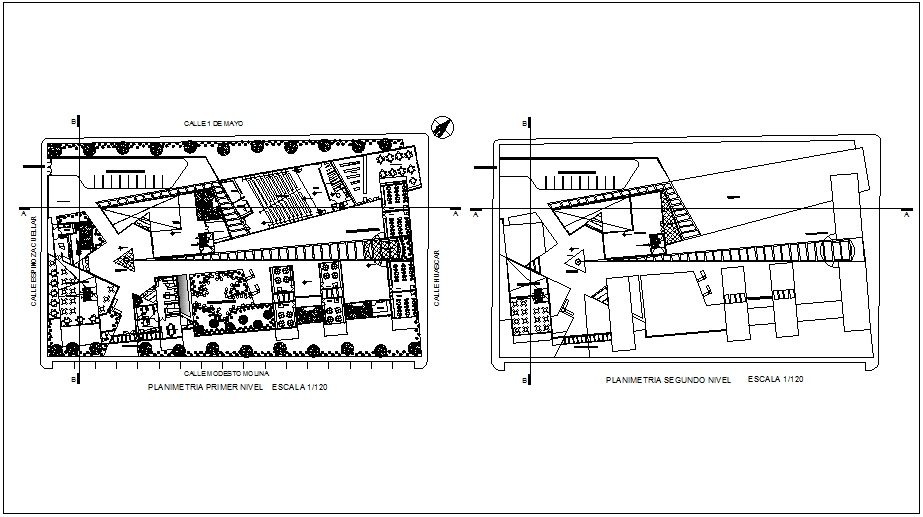 First and second floor plan of communal center dwg file