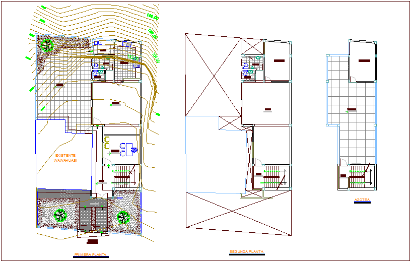 First and second floor plan of communal office building dwg file