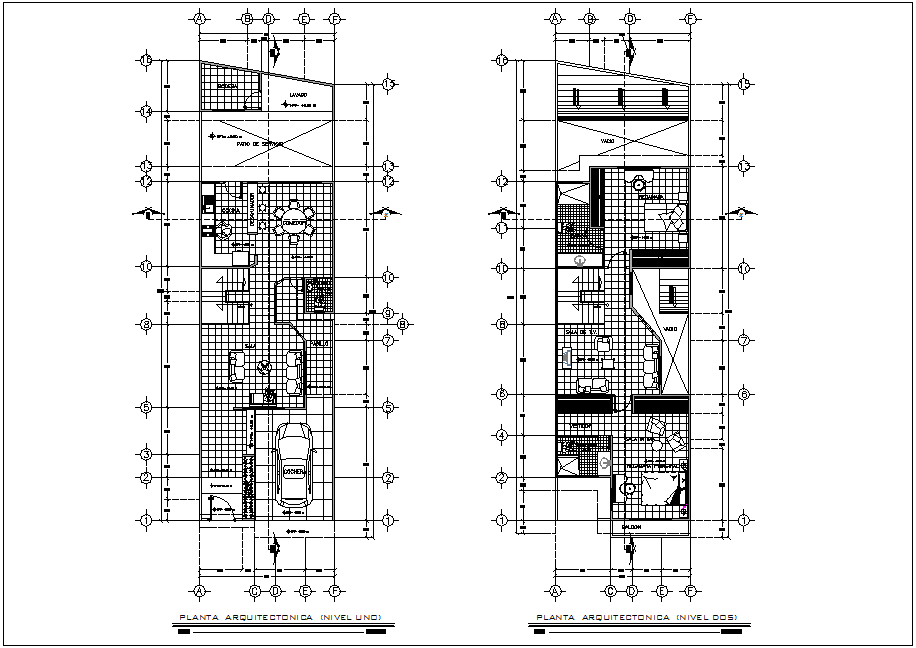 First and second floor plan of family residence with architecture view dwg file