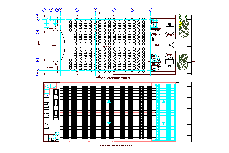 First and second floor plan of government communal room dwg file