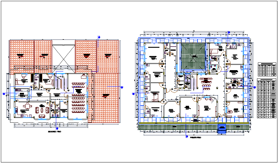 First and second floor plan of hospital dwg file