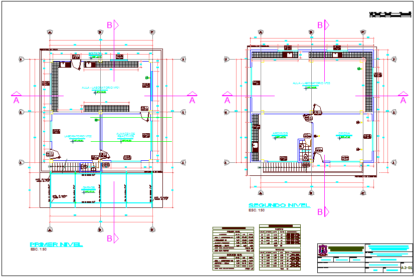 First and second floor plan of laboratory dwg file
