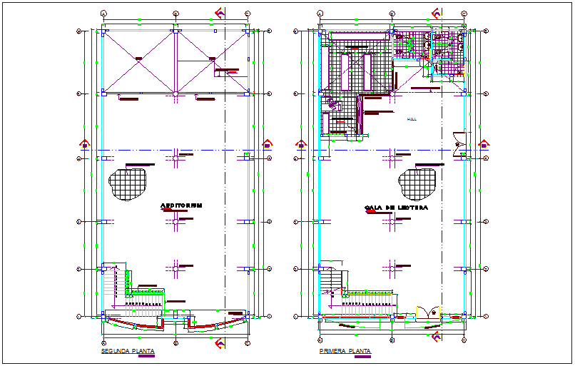 First and second floor plan of library dwg file