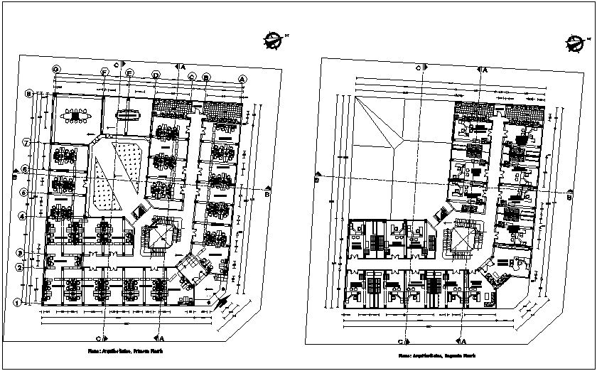 First and second floor plan of municipal building dwg file