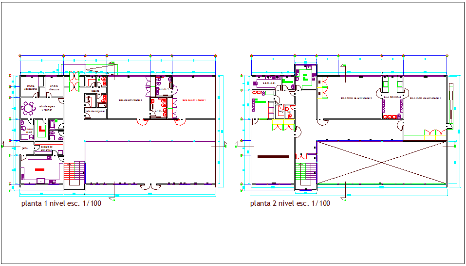 First and second floor plan of office dwg file