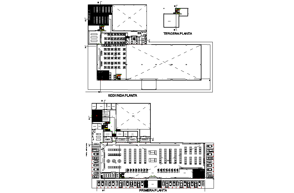 First floor and second-floor Supermarket detail dwg file