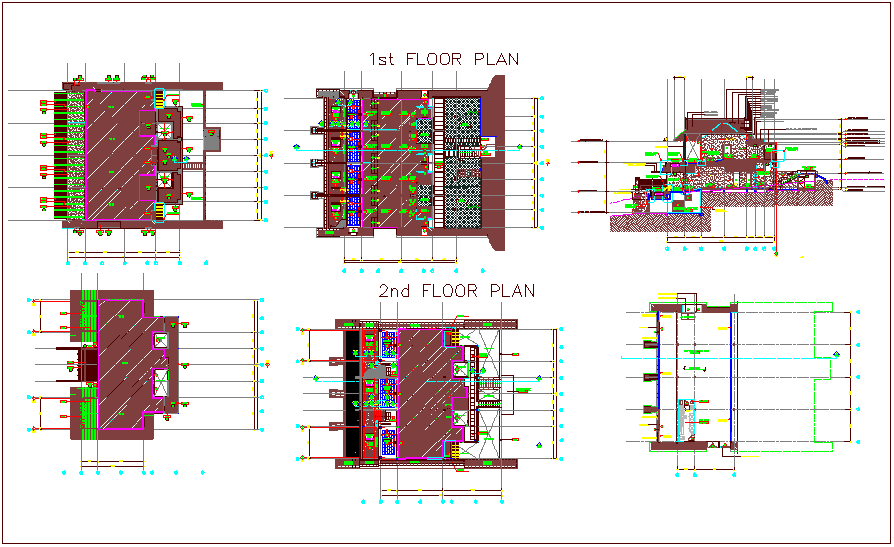 First floor and second floor plan view with elevation dwg file