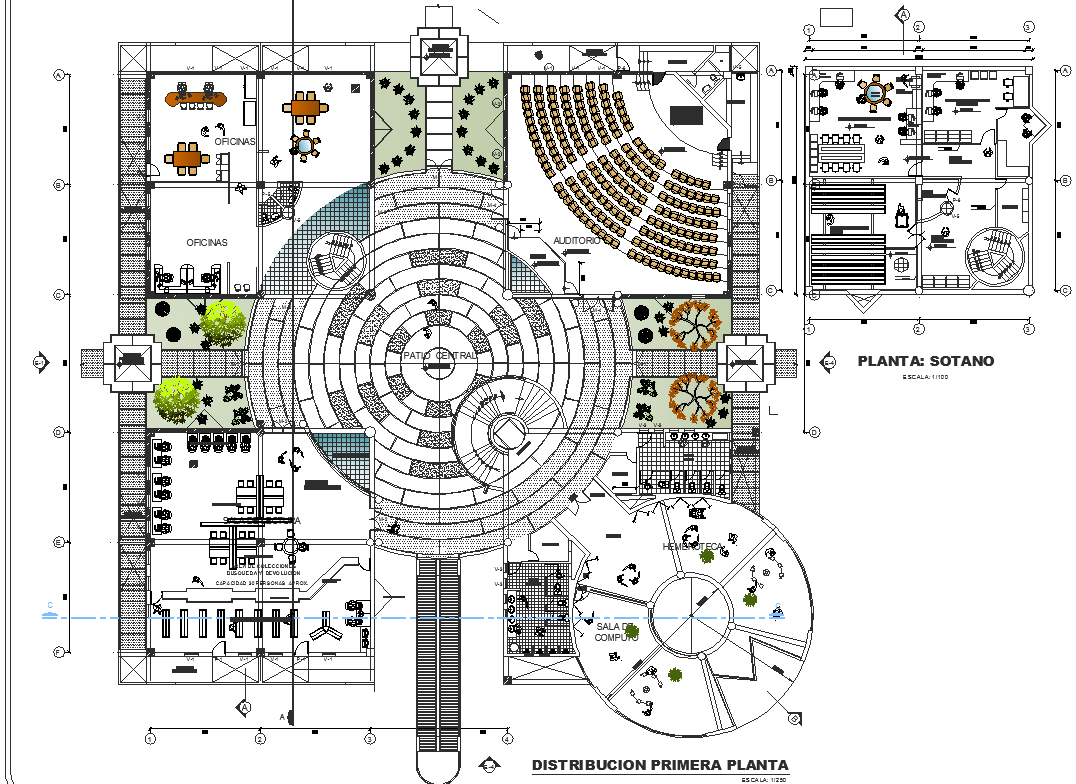 First floor distribution plan of library dwg file