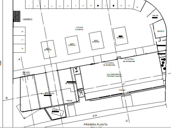 First floor layout plan details of mini shopping center dwg file