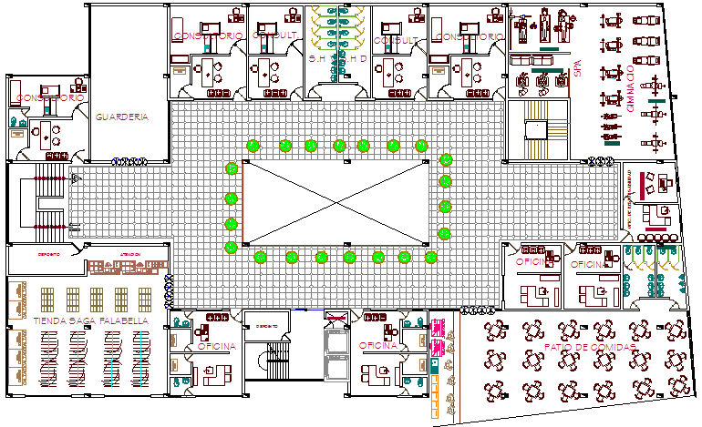 First floor layout plan details of multi-flooring hotel dwg file