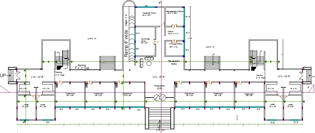 First floor layout plan of primary school dwg file