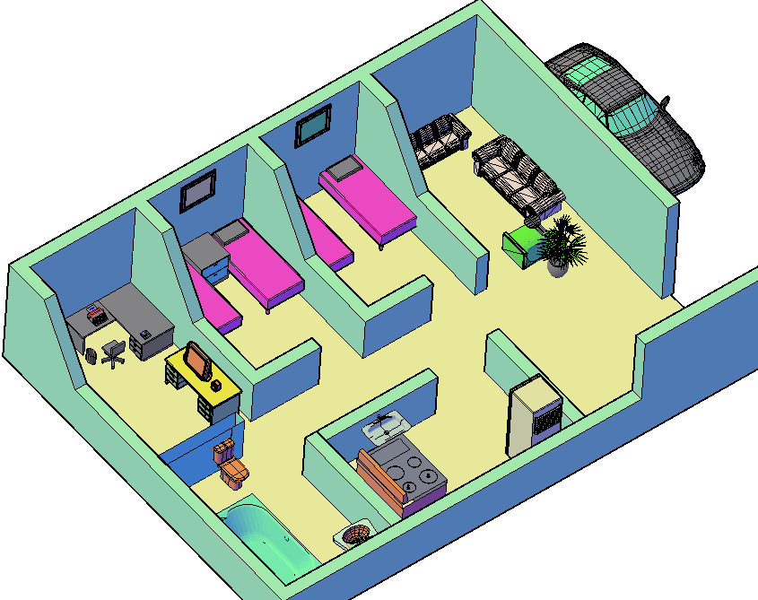 First floor of a house 3 D plan detail