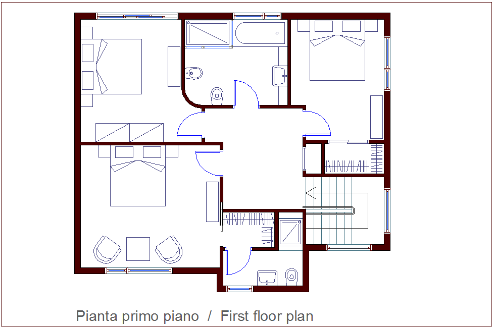 First floor plan of housing dwg file