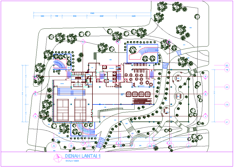 First floor plan of office area with architectural view dwg file