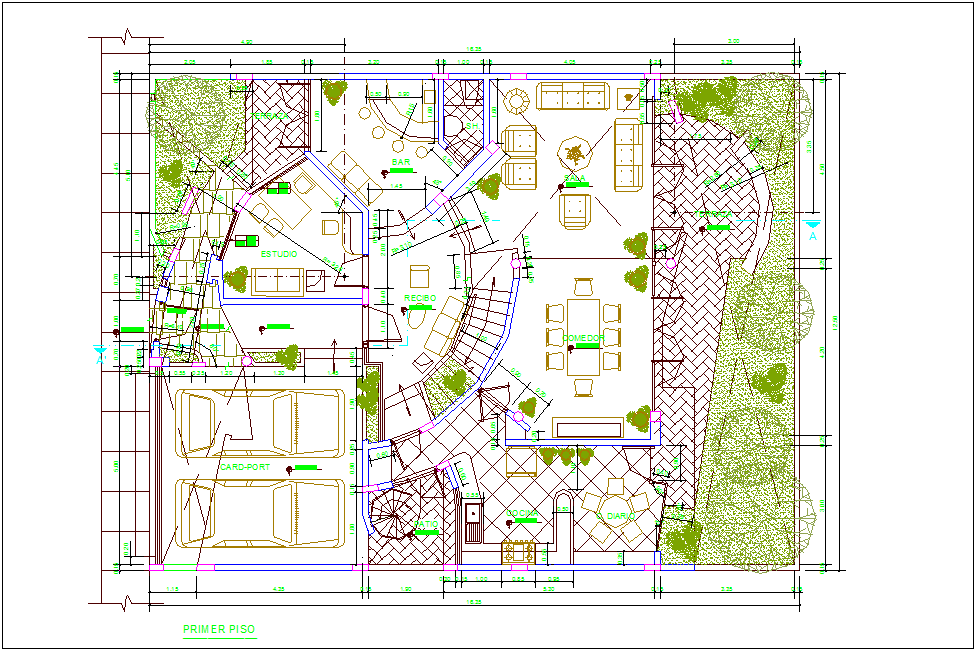 First floor plan of residential area dwg file