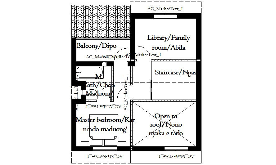 First-floor plan of the residential house with elevation detail in dwg file
