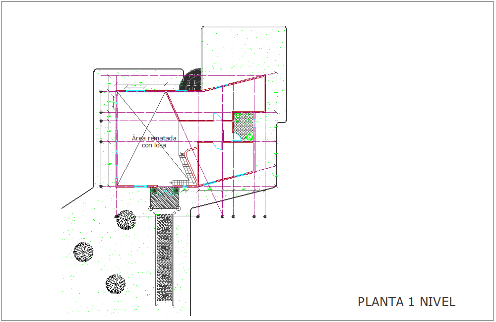 First floor plan with architectural view of office dwg file