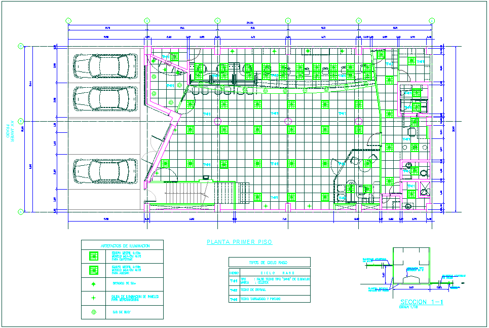 First floor plan with detail of construction view of banking agency dwg file